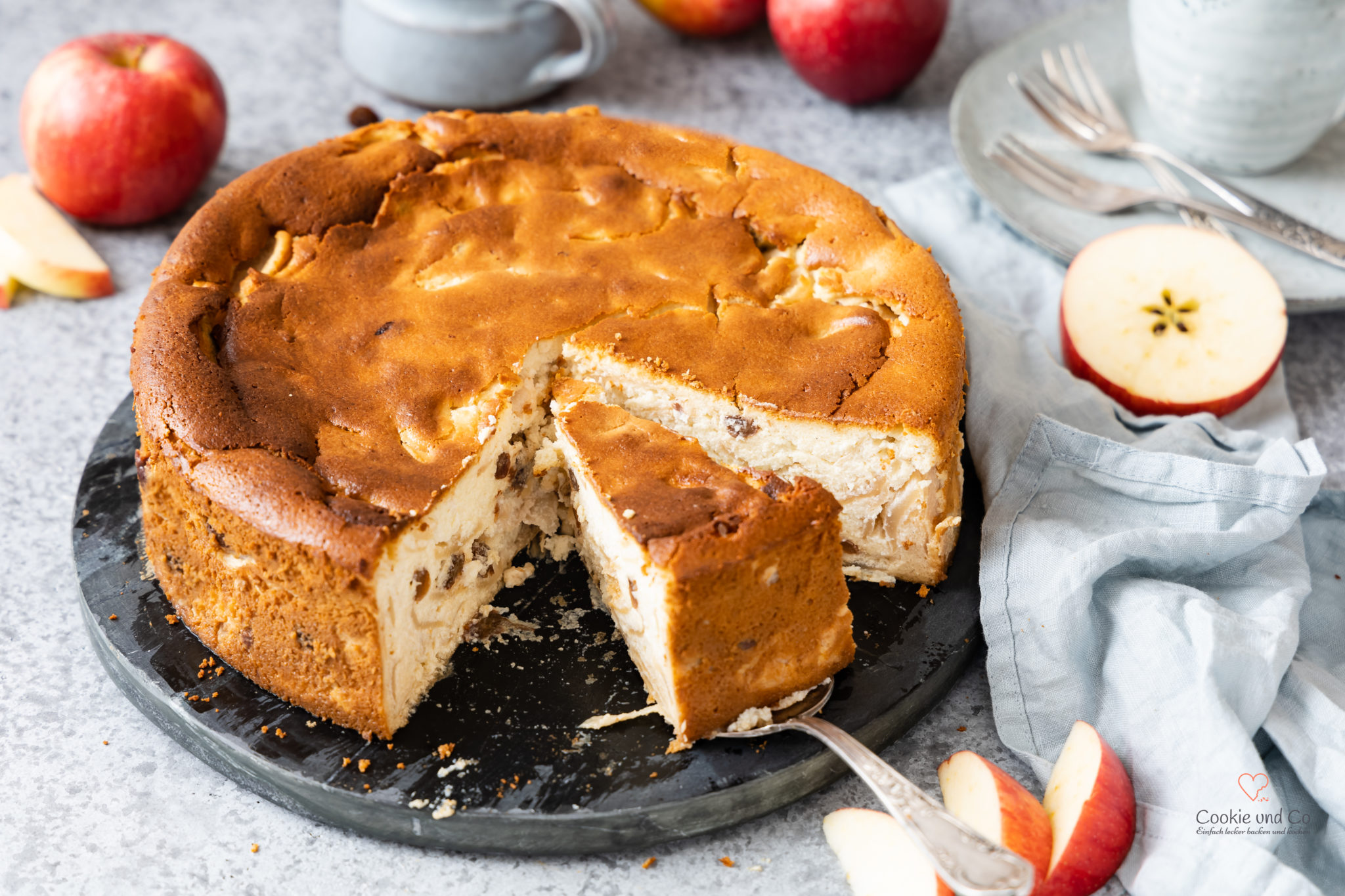 Apfel-Quark-Kuchen (ohne Boden) nach Omas Rezept