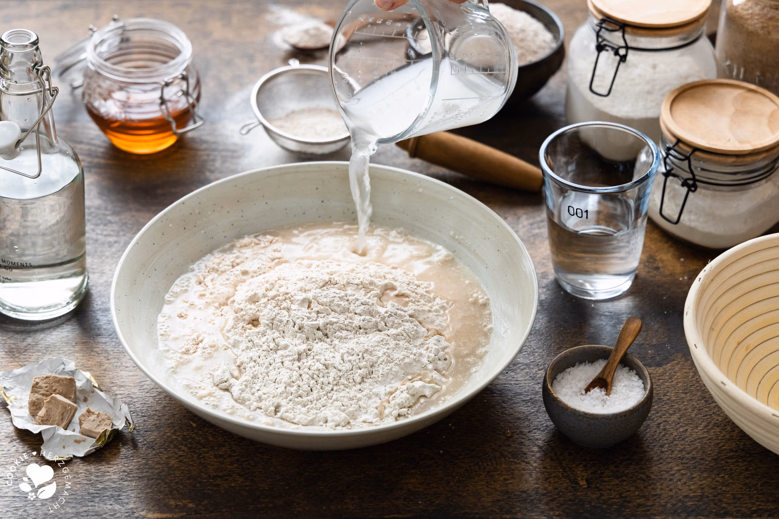 Teigausbeute oder Hydration von Brotteig.