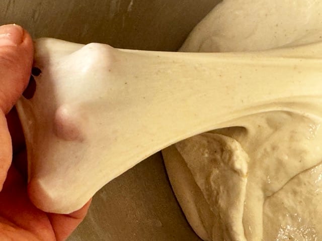 Ausgekneteter Teig für Sauerteig-Pizza.