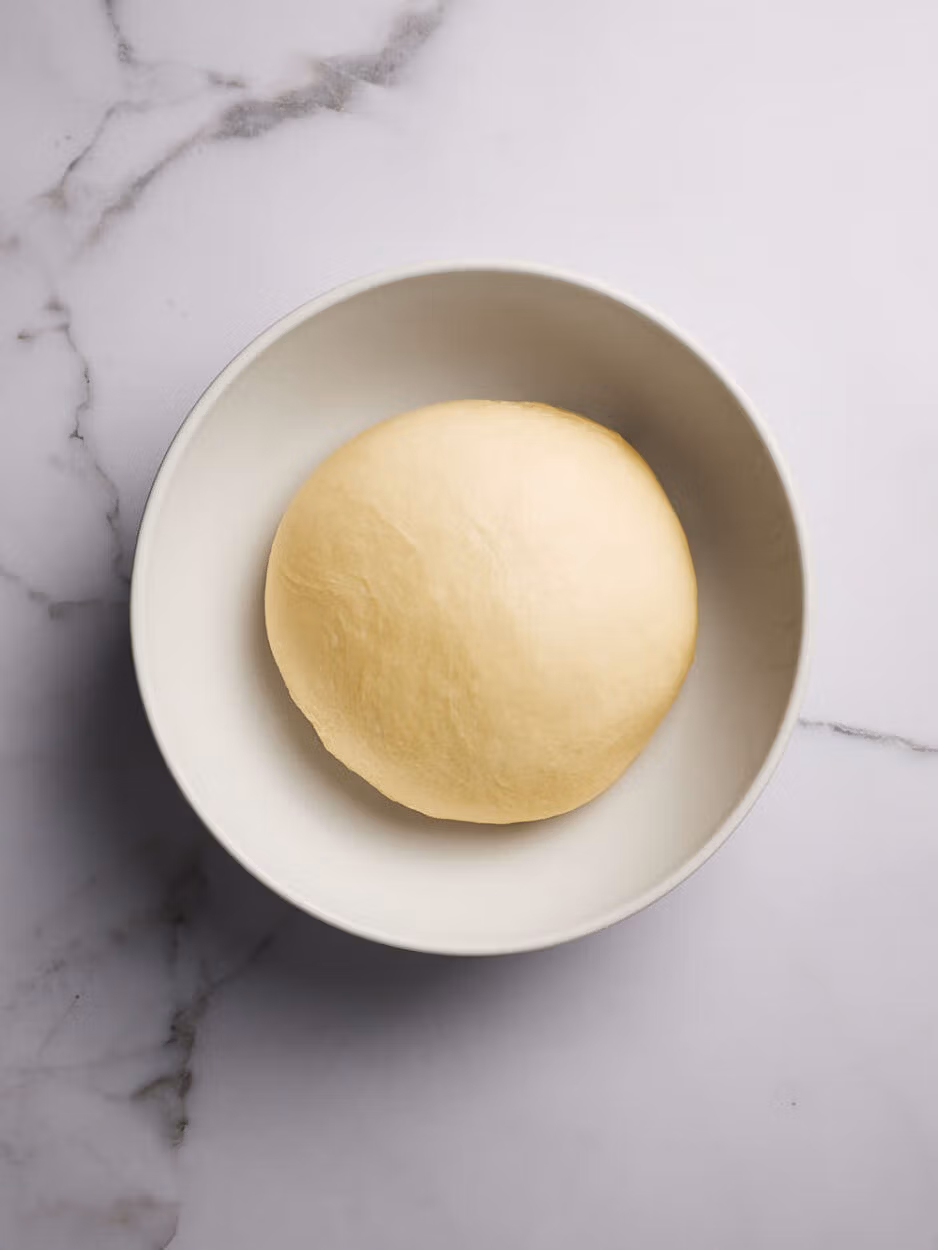 Hefeteig in einer Keramikschüssel.