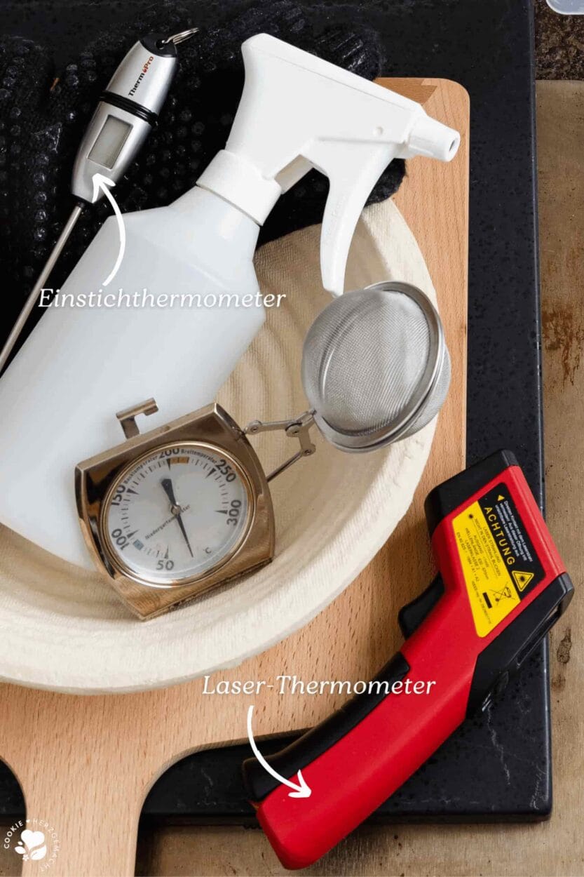 Brotbackzubehör mit Thermometer zur Messung der Teigtemperatur